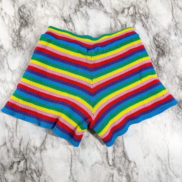 Boden Girls Crochet Rainbow Stripe Shorts Knit Pull On Size 9-10 Year - Picture 1 of 6